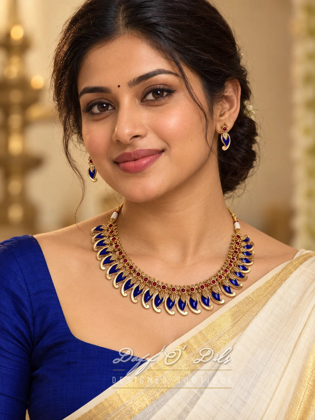 TRADITIONAL ROYAL BLUE & RED PAISLEY NECKLACE SET
