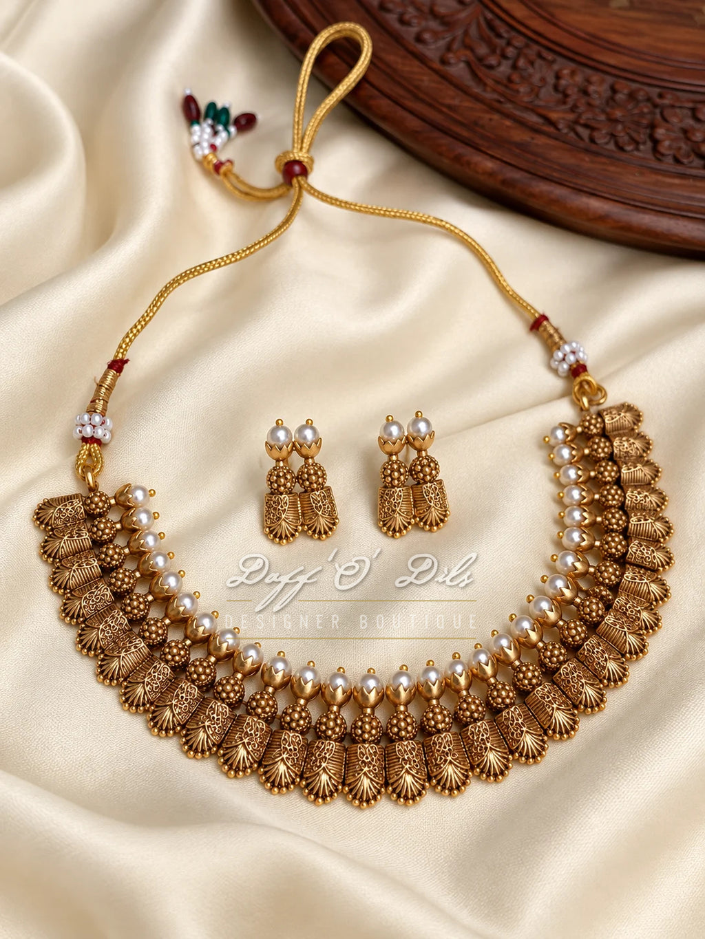 Traditional Antique Gold-Tone Necklace & Earrings Set