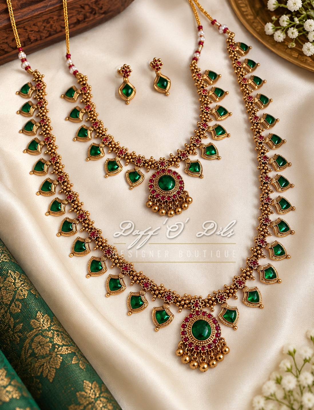 EMERALD GREEN ELEGANT TRADITIONAL PALAKKA NECKLACE SET