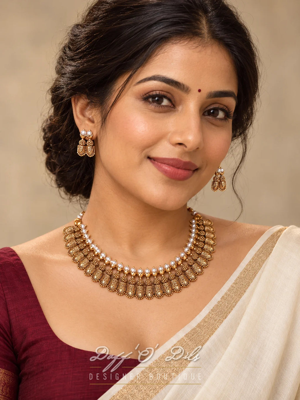 Traditional Antique Gold-Tone Necklace & Earrings Set