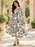 Rayon Printed Gown with Buckle Waist Belt