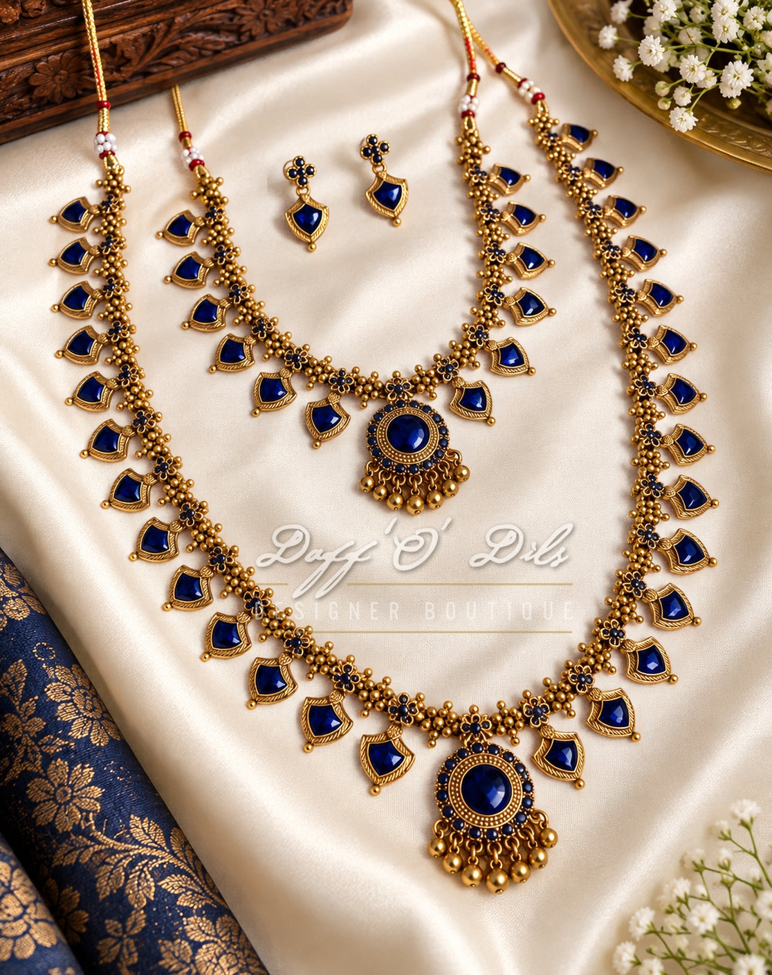 ROYAL BLUE ELEGANT TRADITIONAL PALAKKA NECKLACE SET