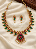 Traditional Antique Green & Red Gold-Tone Jewelry Set