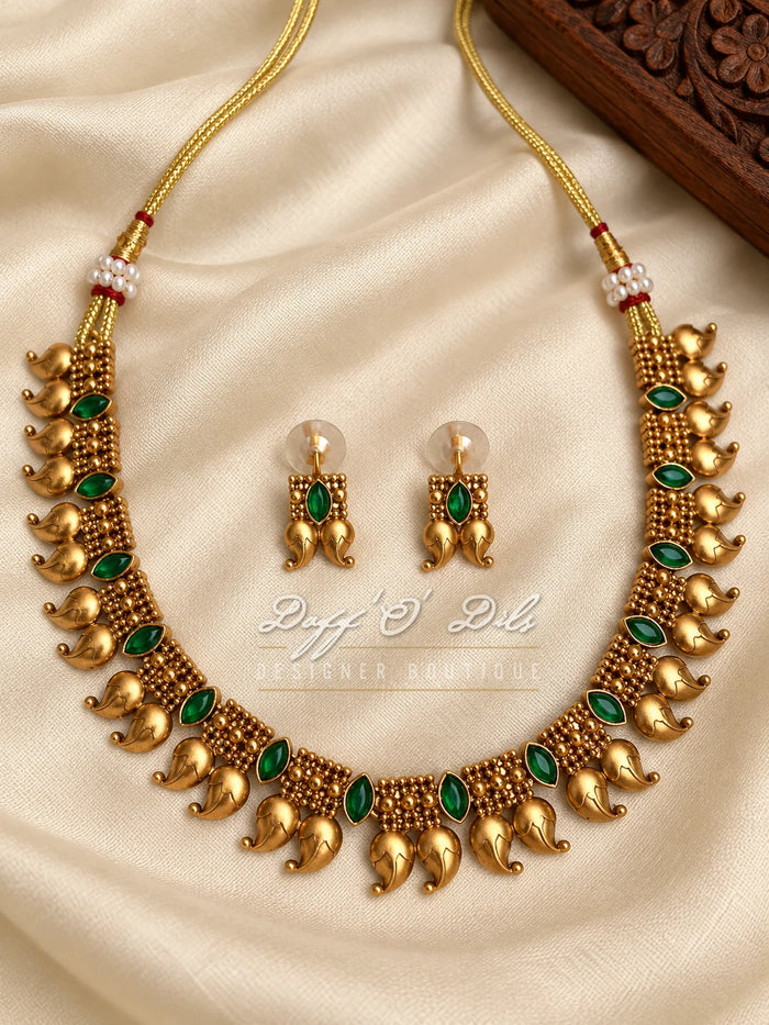 Traditional Antique Gold-Tone Mango Motif Jewelry Set