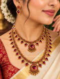 RUBY RED ELEGANT TRADITIONAL PALAKKA NECKLACE SET