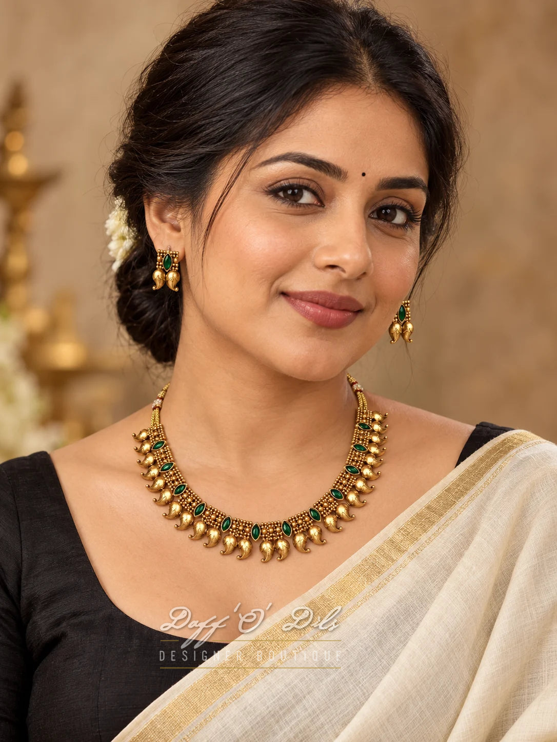 Traditional Antique Gold-Tone Mango Motif Jewelry Set