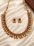 Traditional Antique Gold-Tone &amp; Ruby-Red Mango Motif Jewelry Set