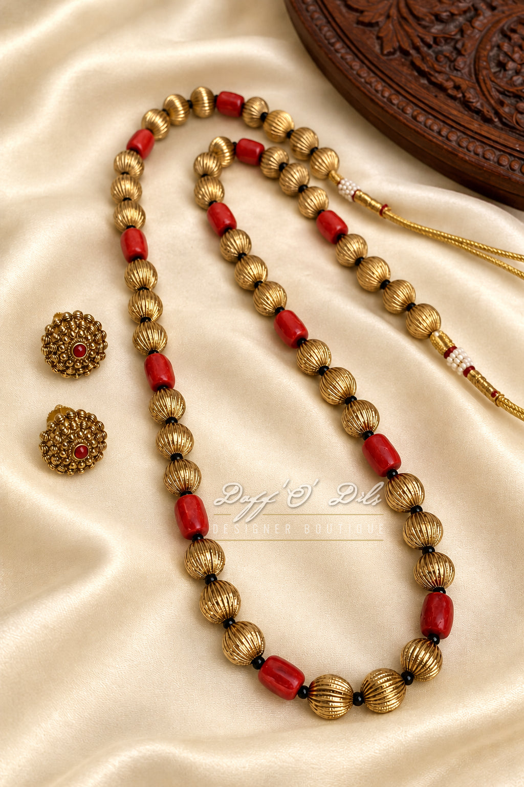 Antique Gold & Red Beaded Jewelry Set