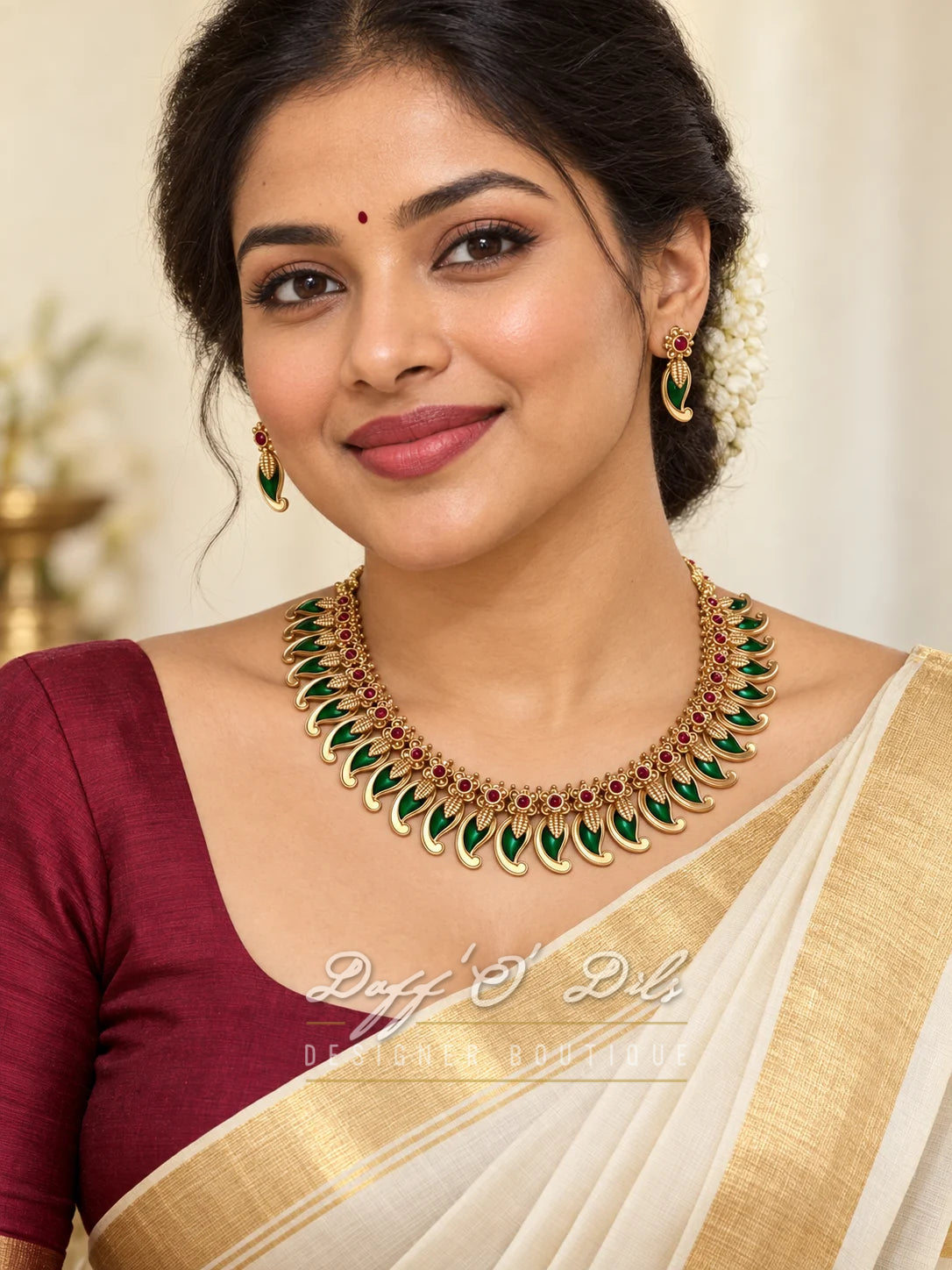 TRADITIONAL GREEN & RED PAISLEY NECKLACE SET