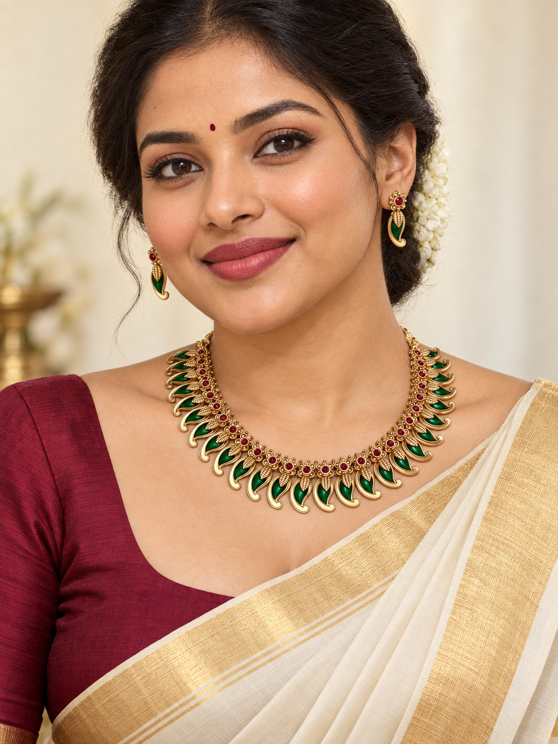 TRADITIONAL GREEN & RED PAISLEY NECKLACE SET
