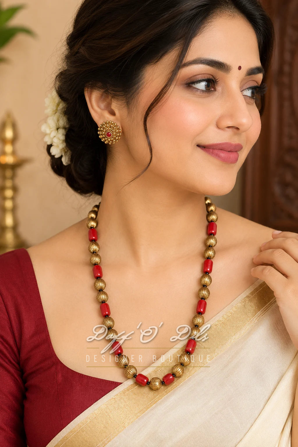 Antique Gold & Red Beaded Jewelry Set