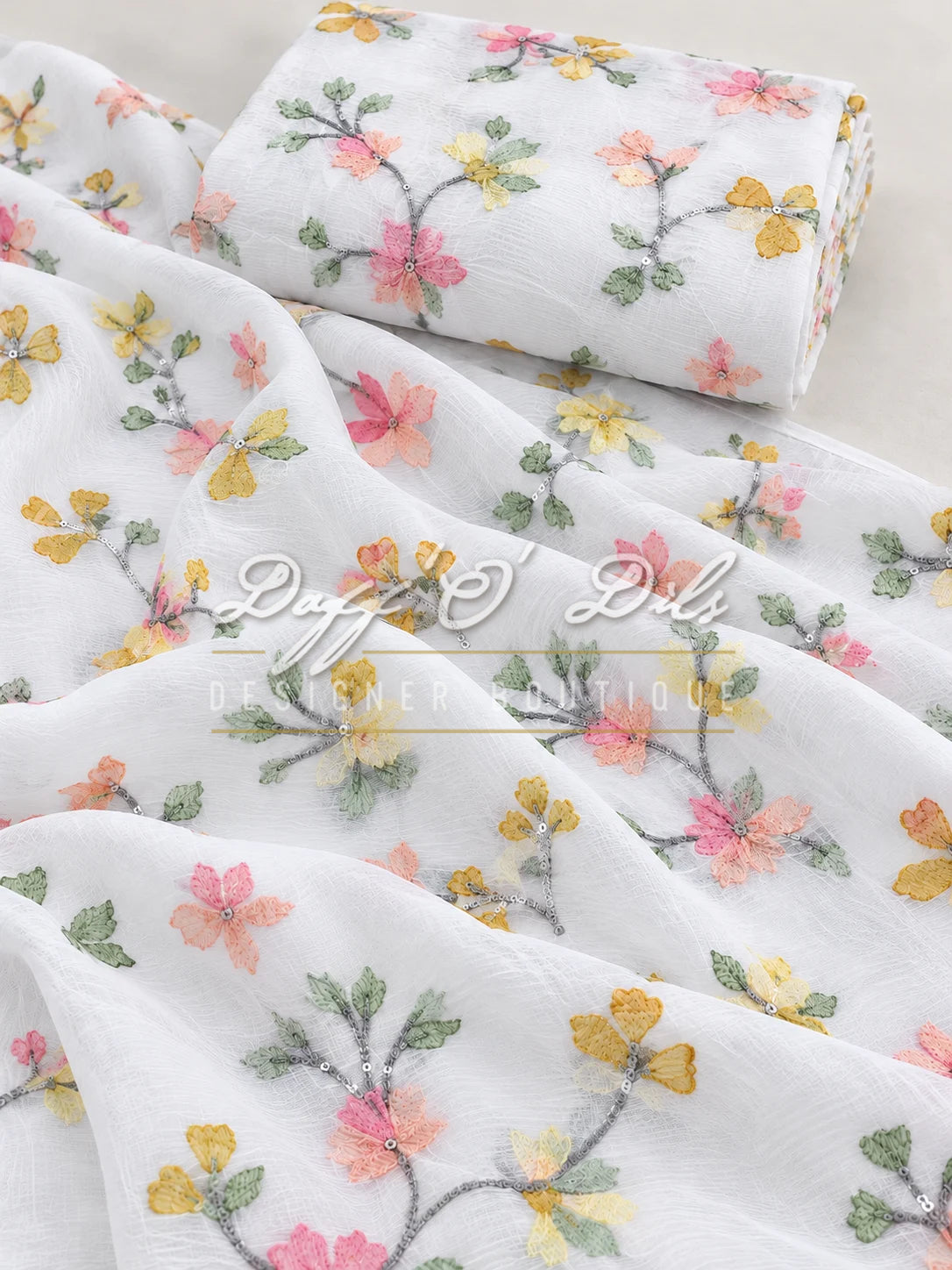Crushed Chanderi Silk Embroidered Fabric