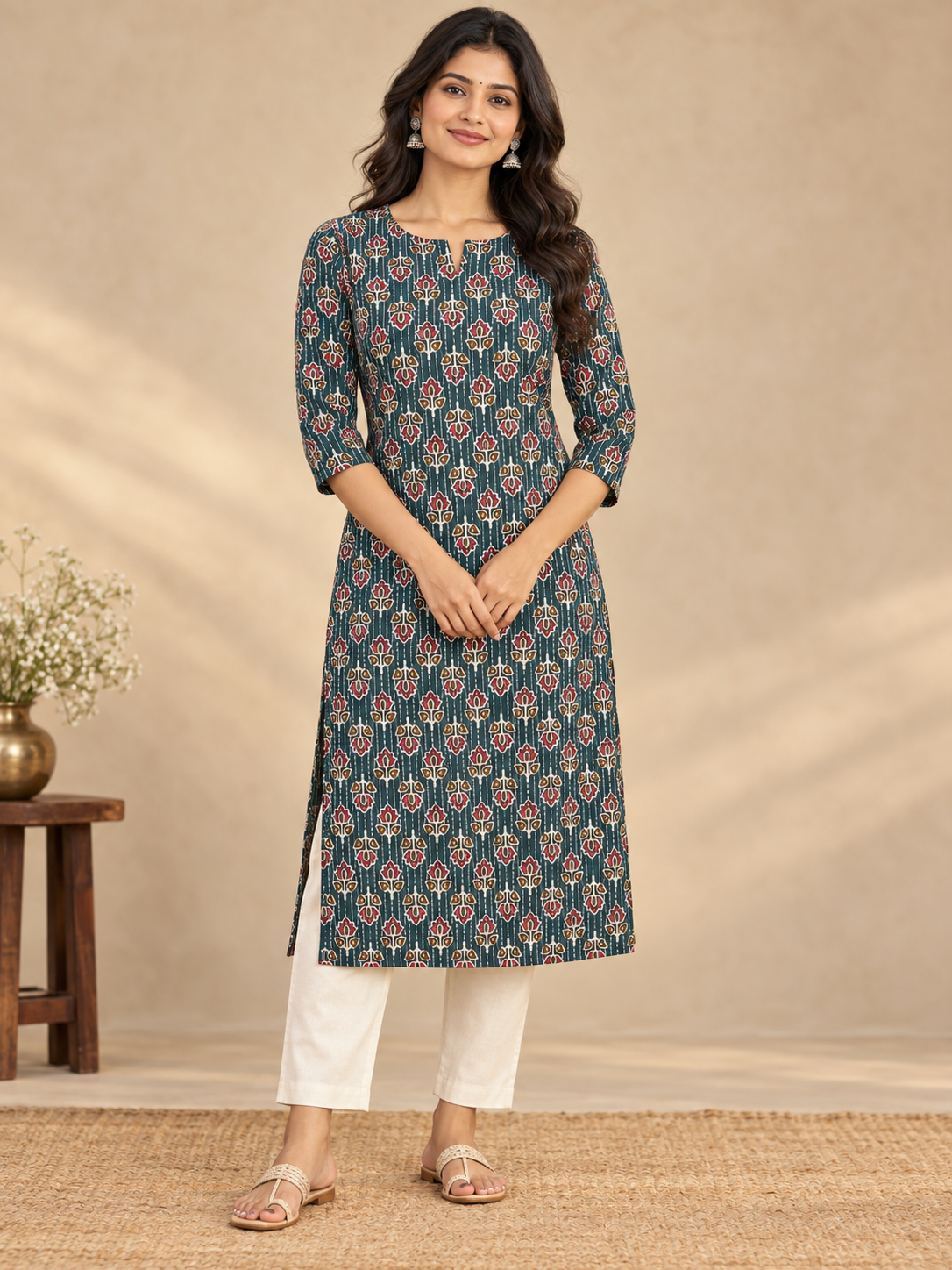 PRINTED COTTON KANTHA WORK FABRIC