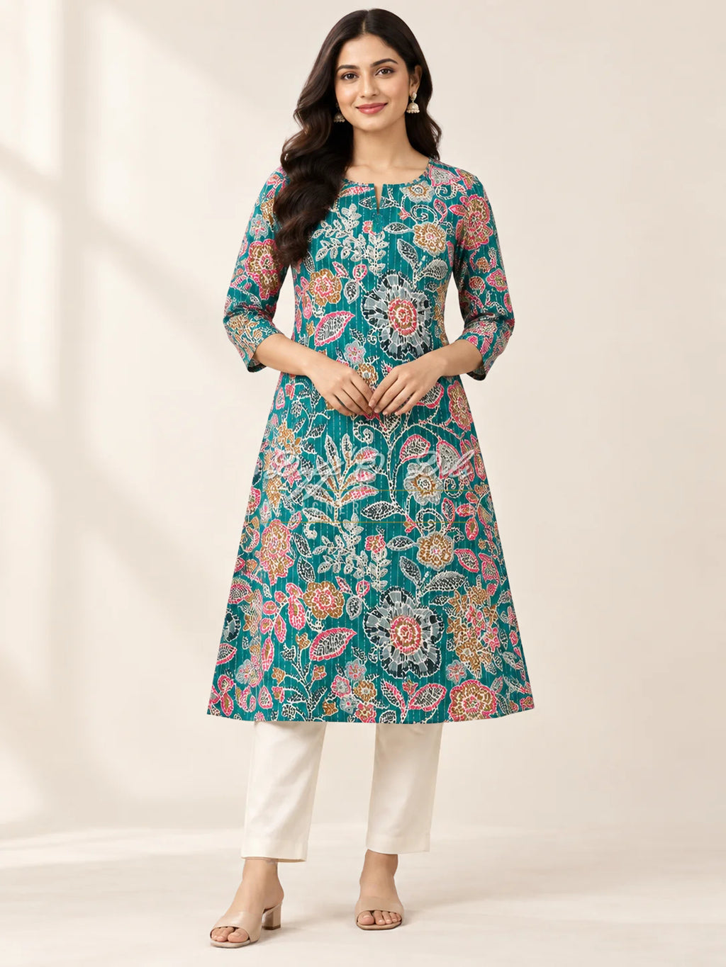 PRINTED COTTON KANTHA WORK FABRIC