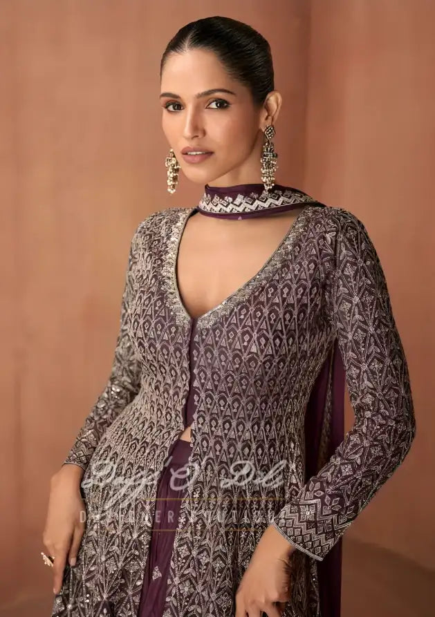Real Chinon Embroidery Party Wear Suit