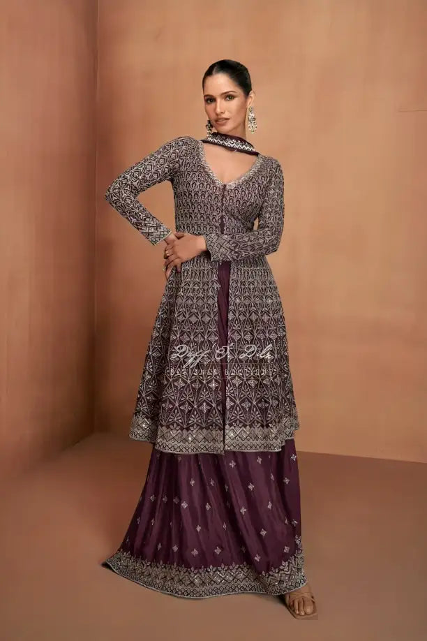 Real Chinon Embroidery Party Wear Suit