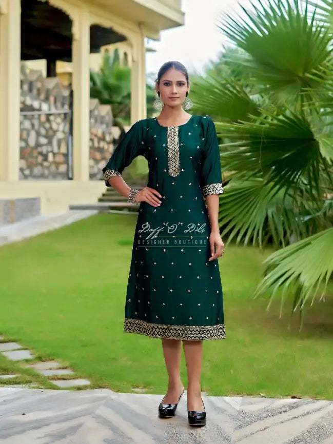Silk Straight Cut Designer Kurti